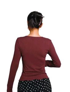 Ribbed Henley Long Sleeve Top