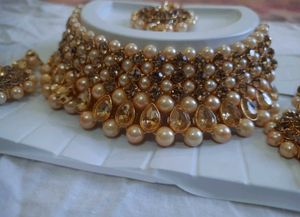 Royal Champagne Gold Pearl Choker Jewellery Set