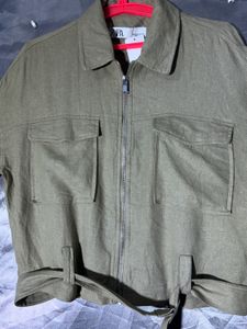 Zara Olive Green Cropped Jacket