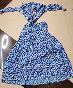 Blue Floral Cut-Out Maxi Dress