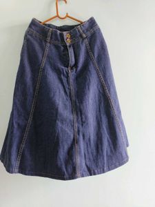 Blue Denim A-Line Midi Skirt