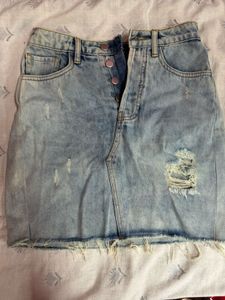 Distressed Denim Mini Skirt