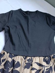 Chic Black &amp; Tan Floral Midi Dress