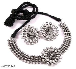 Oxidized Silver Choker Necklace Set