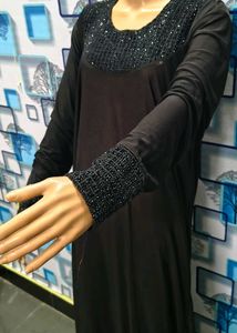 Elegant Black Burqa Jersi Stone Embroidery Design