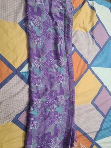 Purple Geometric Print Saree