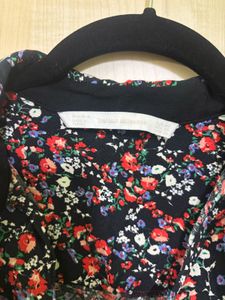Zara Floral Top with A Tie Up At Neck