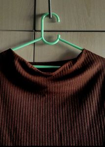 Ribbed Brown Long Sleeve Top