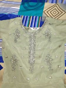 Green Long frock With Dupata