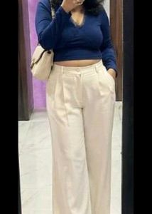Women relaxed beige viscose rayon trousers