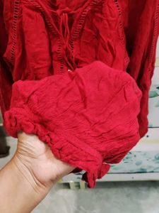 Chic Red Button-Up Blouse