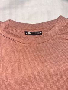 Zara Pink Ribbed T-Shirt