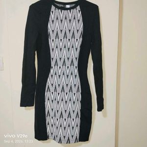 Black &amp; White Printed Bodycon Dress