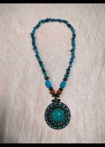 Boho Blue Beaded Pendant Necklace