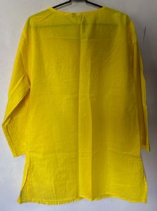 Yellow Embroidered half Cotton Kurta