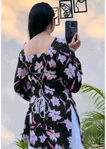 Black Floral Kurta_S