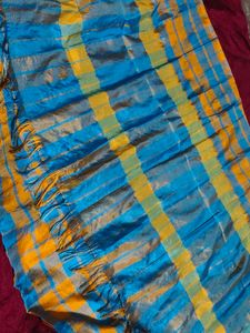 Vibrant Blue &amp; Yellow Checked Saree