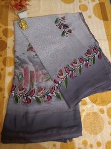 Elegant Grey Floral Saree