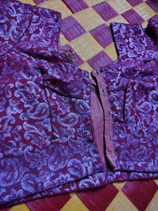 Maroon Brocade Blouse with Embellished Sleeves