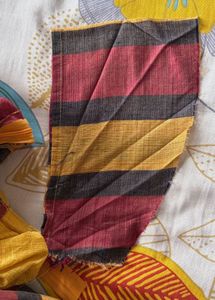 Yellow Kurta with Red &amp; Brown Stripes