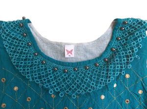 Women’s Teal Blue Embroidered Ethnic Gown Dress