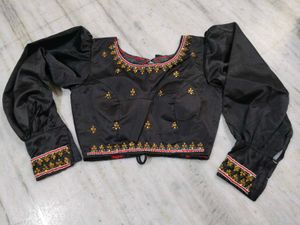 Designer Black Blouse with Gold Embroidery