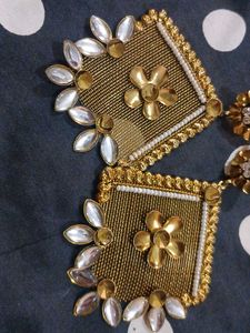 Exquisite Gold Dangle Earrings with Stone Embellis