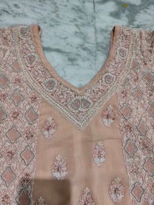 Peach Kashmiri Hand Work Suit set