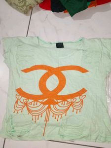 Light Green Distressed Logo T-Shirt