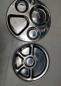Stainless Steel Divided Thali Plates - Set of 2
