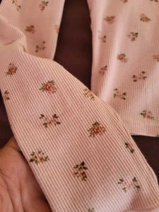 H&amp;M Picot Trimmed Ribbed Top Peach/S