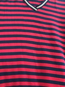 TH Red and Black Striped V-Neck Dress
