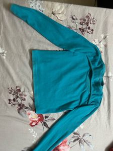 Blue Ribbed Cut-Out Long Sleeve Top