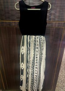 Long Black N White Trendy Western Dress