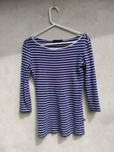 Navy and White Striped 3/4 Sleeve Top