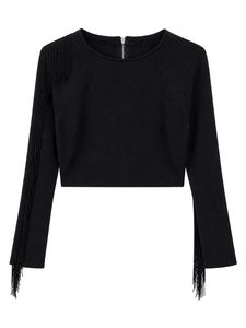 Chic Black Fringed Cropped Top
