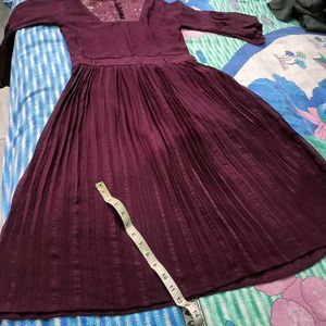 Elegant Pleated Wine Colored frock