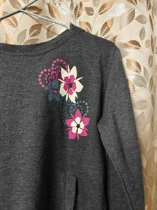 Grey Sweatshirt with Floral Detail