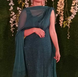 Teal Kurta Set with pant plazo and dupatta