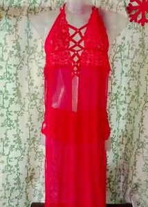 sexy Red Lace Lingerie Nightgown With Panty Set