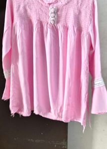 Pink Smocked Neckline Top