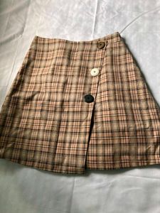 Plaid Button Detail Mini Skirt