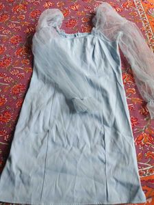 Light Blue Puff Sleeve Mini Dress