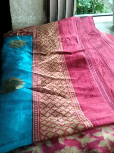 Elegant Teal and Maroon printed Saree.