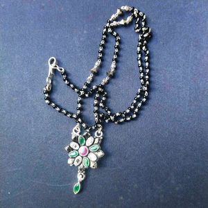 PureSilver Single Line Green&amp;Pink Stone Mangalsutr