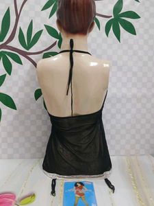 (723)Black Lace Trim Lingerie Top