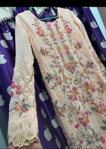 Embroidered Peach Pakistani Kurti with Dupatta