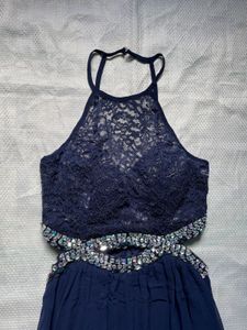 Navy Blue Lace &amp; Embellished Dress