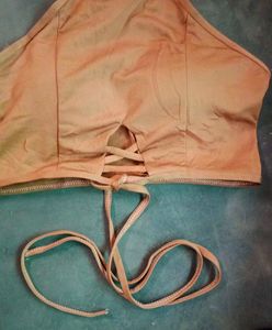 Boho Lace-Up Halter  Crop Top With Attached Bra