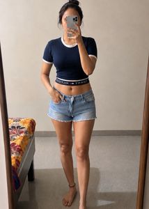 Women Navy Blue Crop Top | Size M